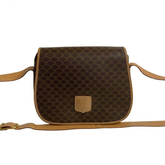 CELINE Shoulder Bag Leather, PVC Brown Macadam Blason Triomphe Pattern Women Used Authentic