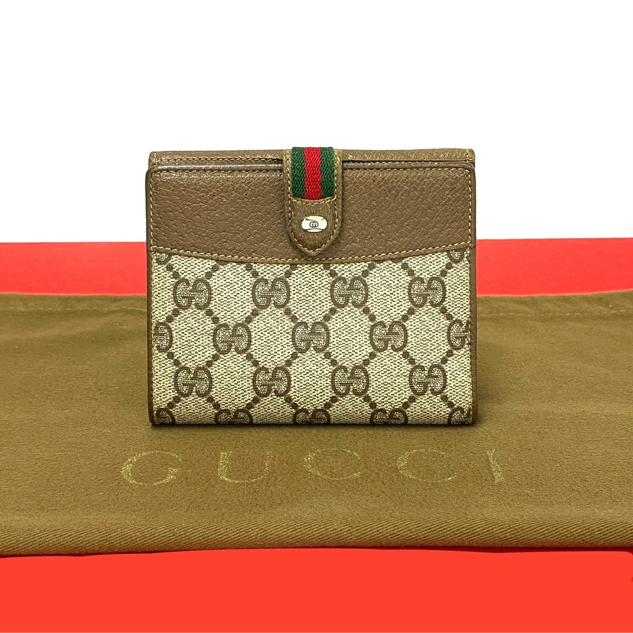 GUCCI Bifold Wallet leather Brown GG logo Sherry line Women Used Authentic