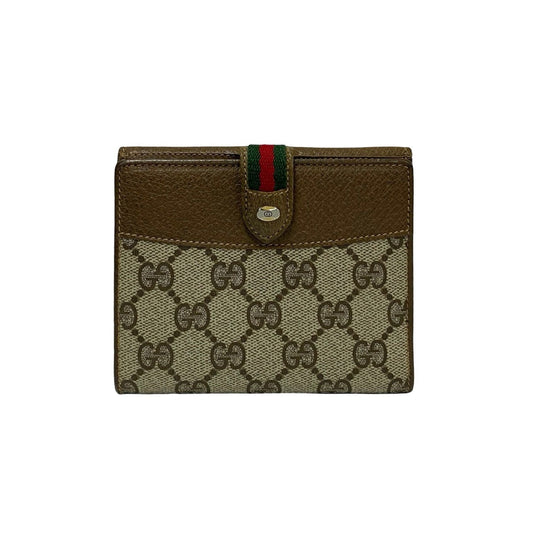 GUCCI Bifold Wallet leather Brown GG logo Sherry line Women Used Authentic