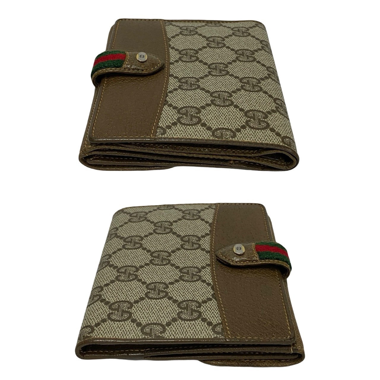 GUCCI Bifold Wallet leather Brown GG logo Sherry line Women Used Authentic