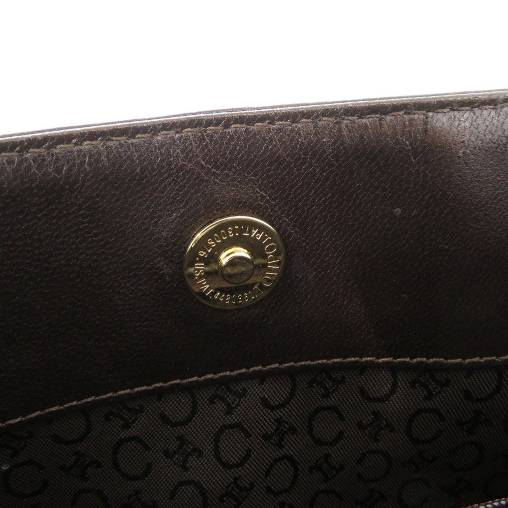 CELINE Shoulder Bag Fabric, Leather Brown Vintage Triomphe Chain Houndstooth Pattern