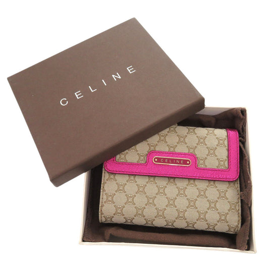 CELINE Tri-fold wallet canvas beige Macadam Pattern Purse Women Used Authentic