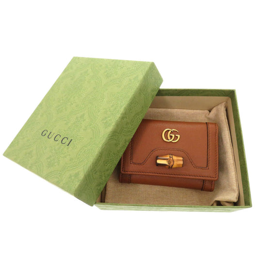 GUCCI Tri-fold wallet 658633 leather Brown Bamboo Medium Women Used Authentic