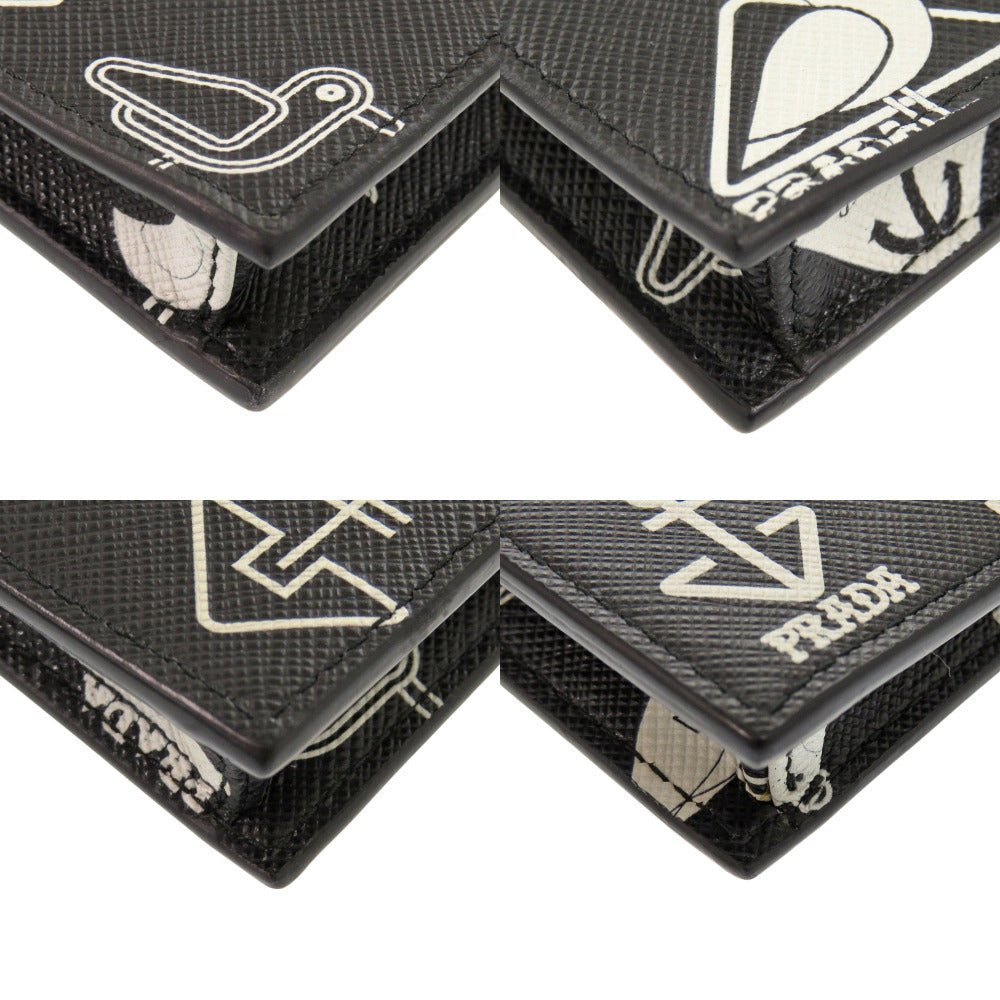 PRADA Shoulder Bag 2ZH068 Safiano leather black Smartphone Shoulder Marine Pattern Seagull iPhone case Smartphone case Women Used Authentic