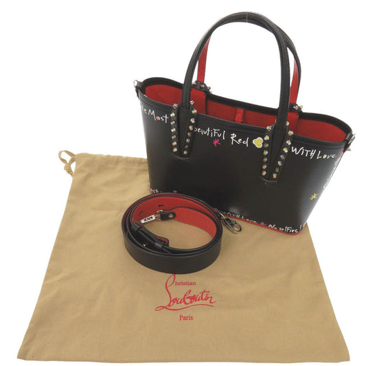 Christian Louboutin Tote Bag Calfskin black Paint Kabata Mini 2WAY Women Used Authentic