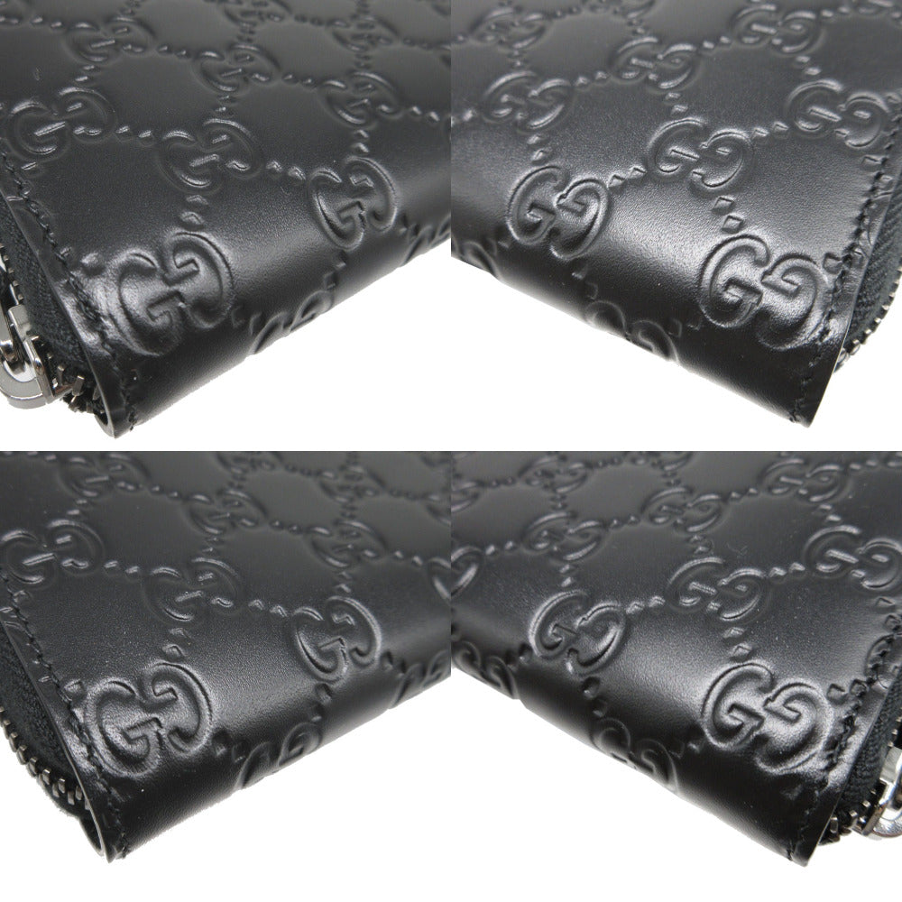 GUCCI Long Wallet Purse 307987 leather black Zip Around Guccisima unisex(Unisex) Used Authentic