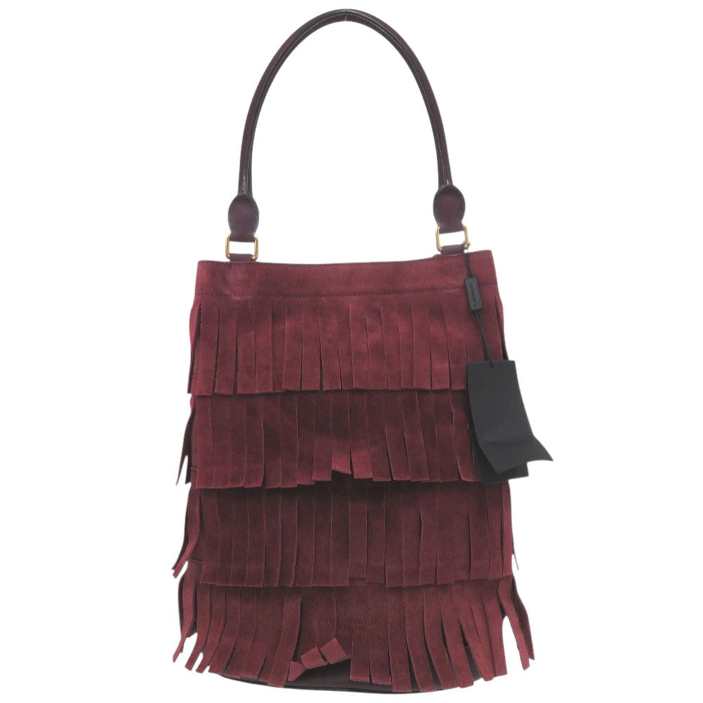 BURBERRY Shoulder Bag Suede, Leather Bordeaux One Shoulder Bag PRORSUM Fringe Women Used Authentic