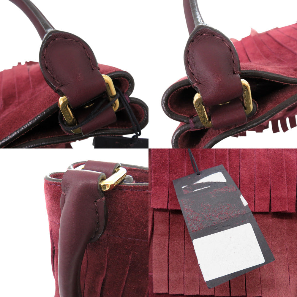 BURBERRY Shoulder Bag Suede, Leather Bordeaux One Shoulder Bag PRORSUM Fringe Women Used Authentic