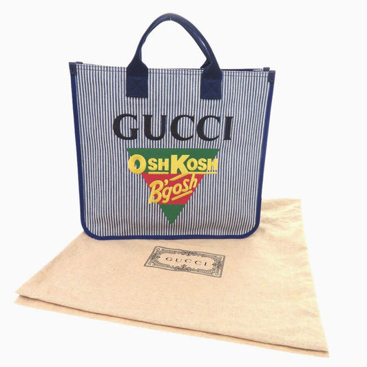 GUCCI Tote Bag 605831 cotton blue OshKosh Collaboration Children's Line Stripe unisex(Unisex) Used Authentic