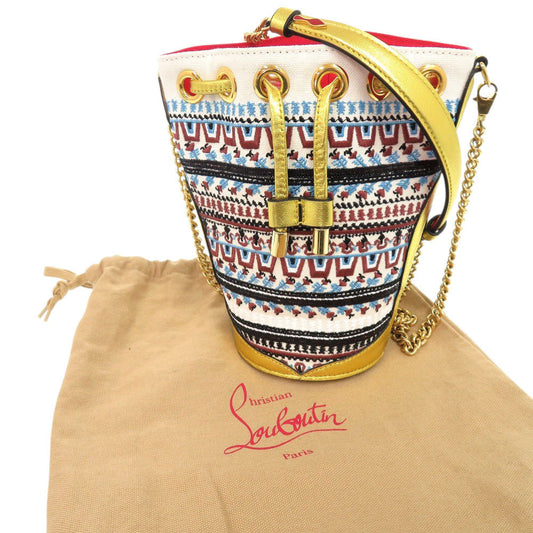 Christian Louboutin Shoulder Bag 3225065 Canvas, Sequins gold Bucket Bag ChainShoulder Bag LOUBIPHORE Women Used Authentic