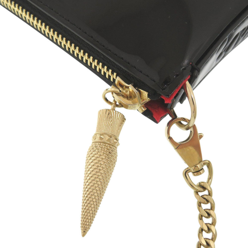 Christian Louboutin Shoulder Bag Patent leather black ChainShoulder Bag Women Used Authentic