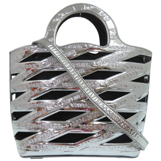 BALENCIAGA Handbag enamel Silver Neo basket Women Used Authentic
