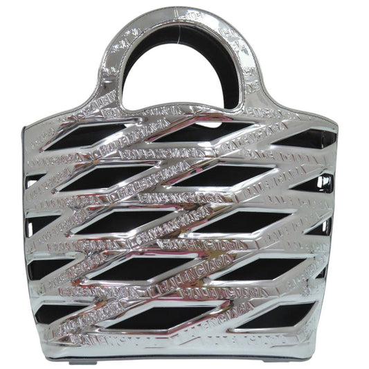 BALENCIAGA Handbag enamel Silver Neo basket Women Used Authentic