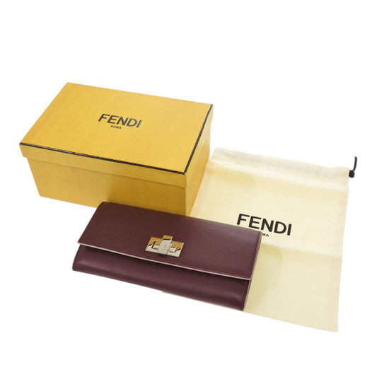 FENDI Long Wallet Purse 8M0377 leather Bordeaux Peekaboo Women Used Authentic
