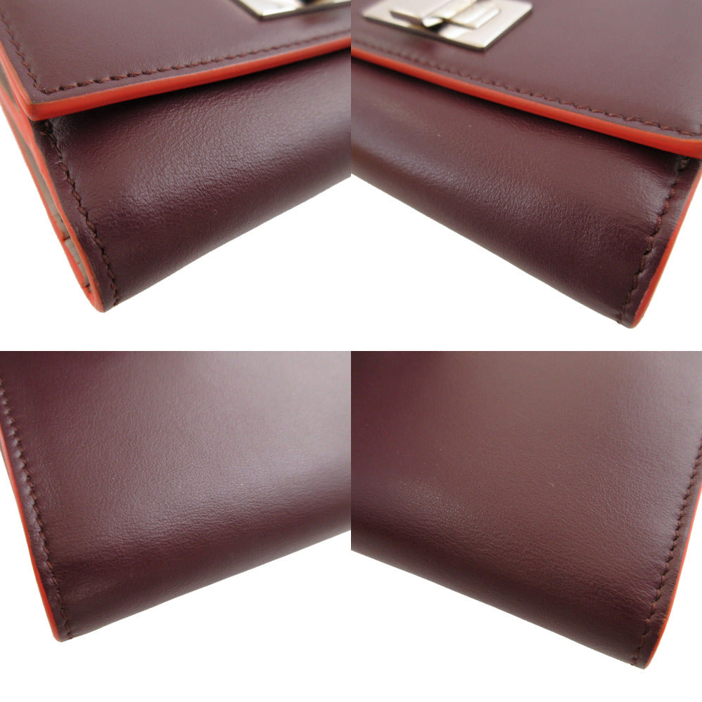 FENDI Bifold Wallet 8M0359 leather Bordeaux W Hook Wallet Peekaboo unisex(Unisex) Used Authentic