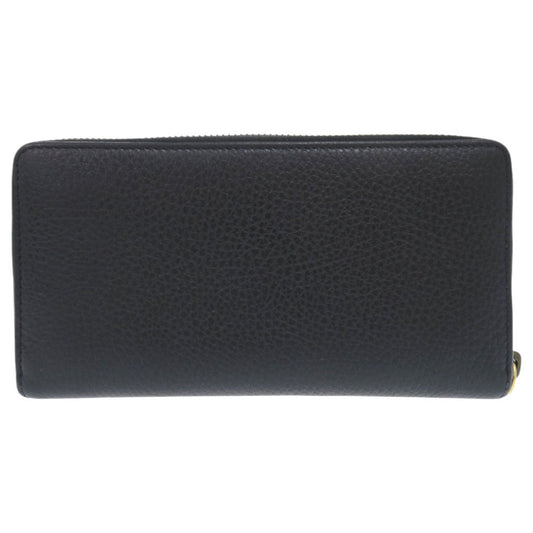 GUCCI Long Wallet Purse 524291 leather black Zip Around GG Marmont Ribbon Women Used Authentic