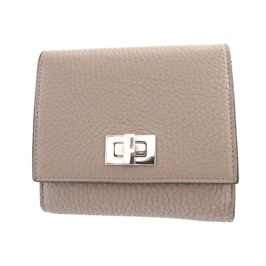 FENDI Bifold Wallet 8M0438 leather beige W Hook Wallet  Peekaboo Women Used Authentic