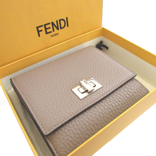 FENDI Bifold Wallet 8M0438 leather beige W Hook Wallet  Peekaboo Women Used Authentic