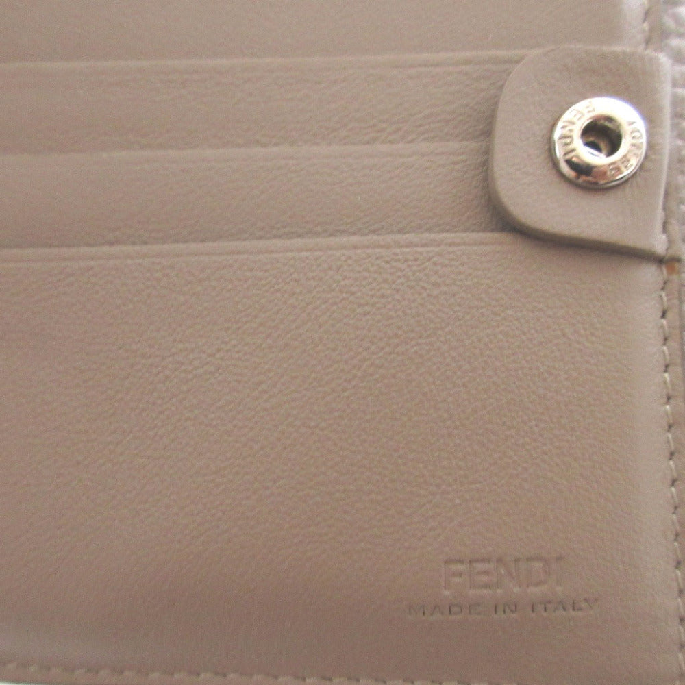 FENDI Bifold Wallet 8M0438 leather beige W Hook Wallet Peekaboo Women Used Authentic