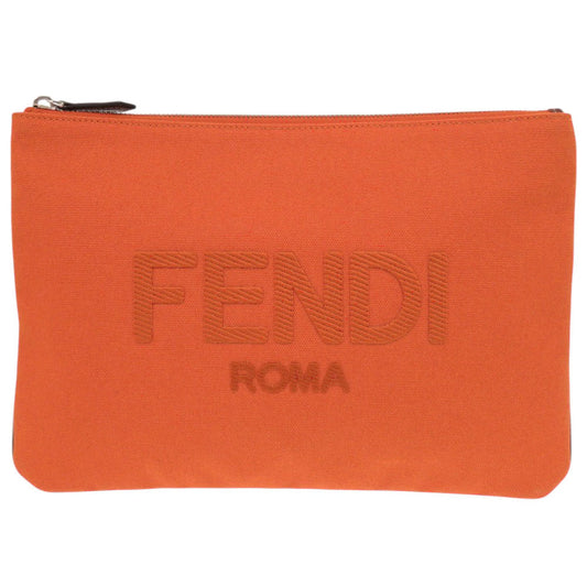 FENDI Clutch bag 7N0111 canvas Orange logo Women Used Authentic