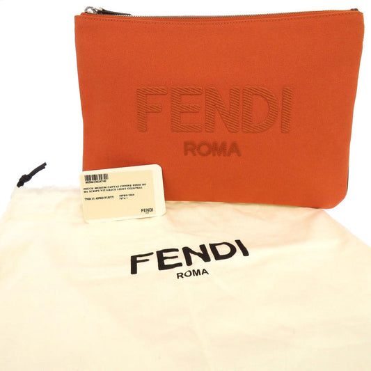 FENDI Clutch bag 7N0111 canvas Orange logo Women Used Authentic