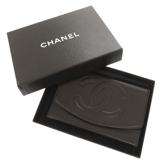 CHANEL Bifold Wallet lambskin black COCO Mark Women Used Authentic