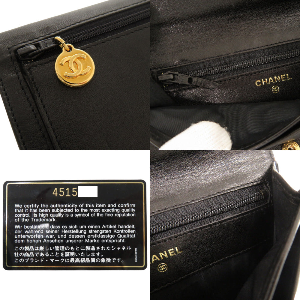 CHANEL Bifold Wallet lambskin black COCO Mark Women Used Authentic