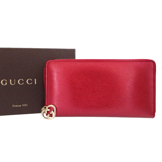 GUCCI Long Wallet Purse 308005 leather Red Heart Interlocking