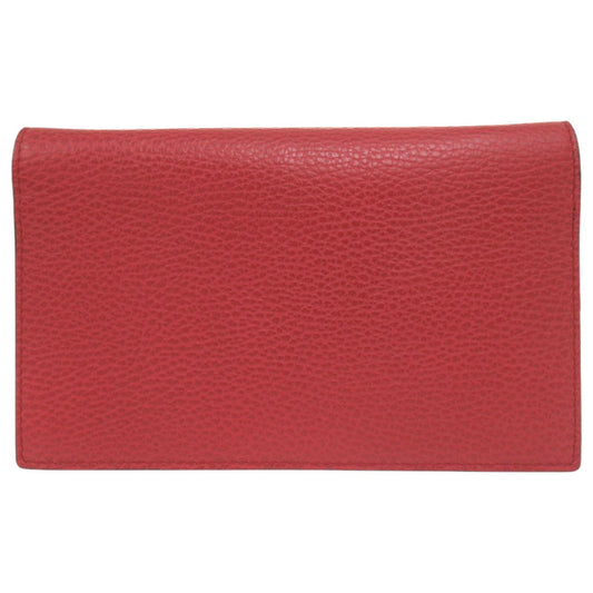 GUCCI Shoulder Bag 466506 leather Red Chain wallet Interlocking G Women Used Authentic