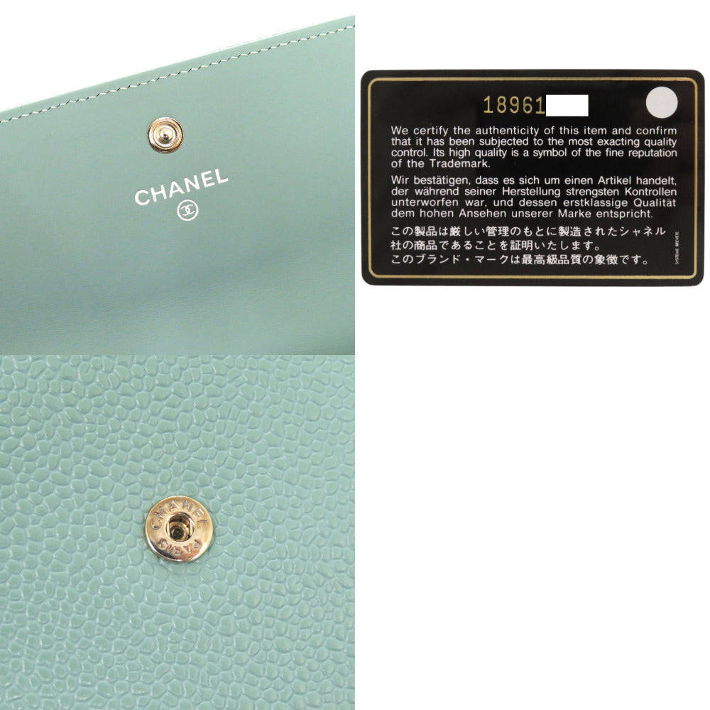 CHANEL Long Wallet Purse Caviar skin Mint green COCO Mark Women Used Authentic