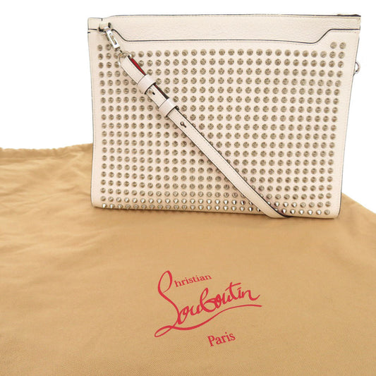 Christian Louboutin Shoulder Bag leather white 2WAY clutch bag Sky Pouch Spike Studs Women Used Authentic