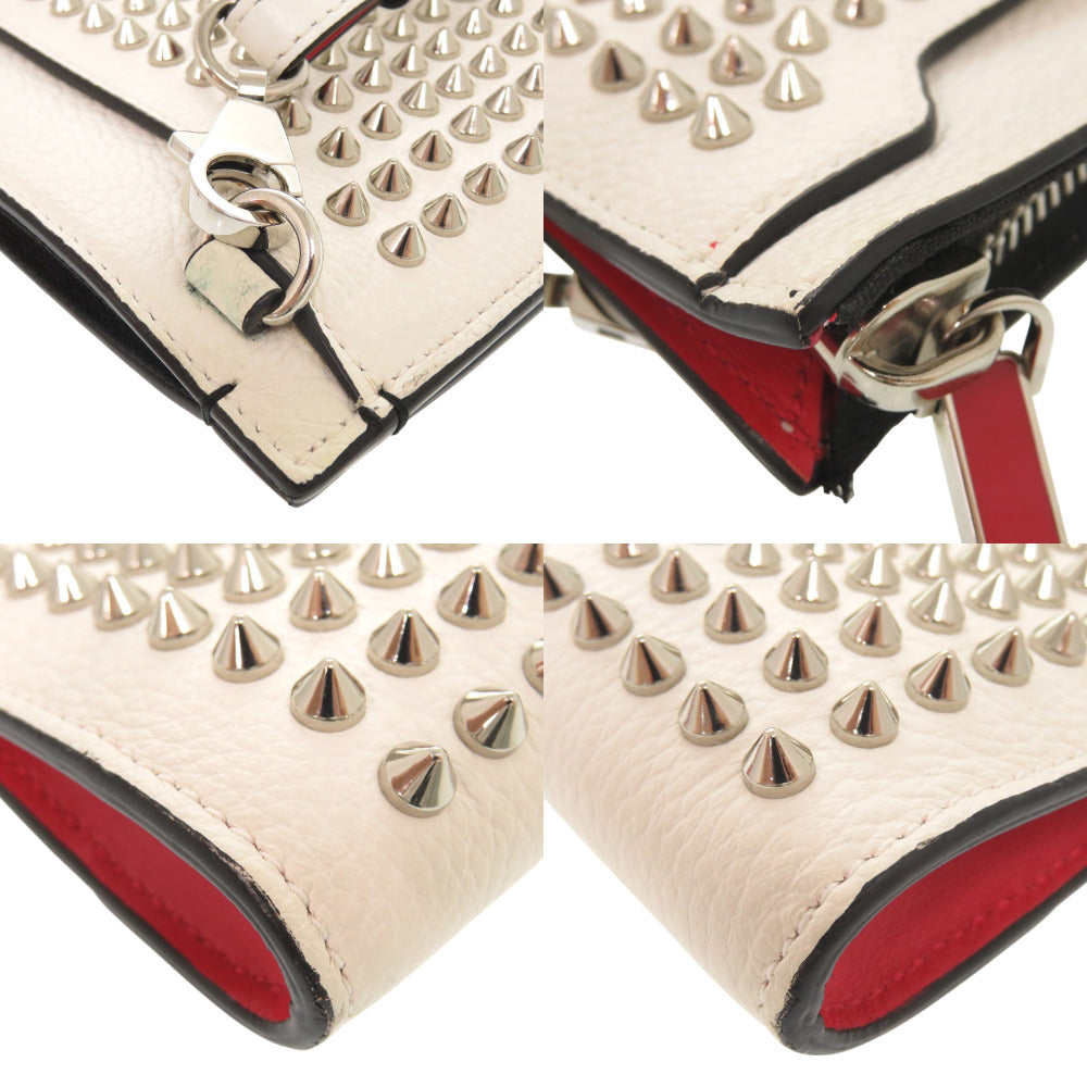 Christian Louboutin Shoulder Bag leather white 2WAY clutch bag Sky Pouch Spike Studs Women Used Authentic