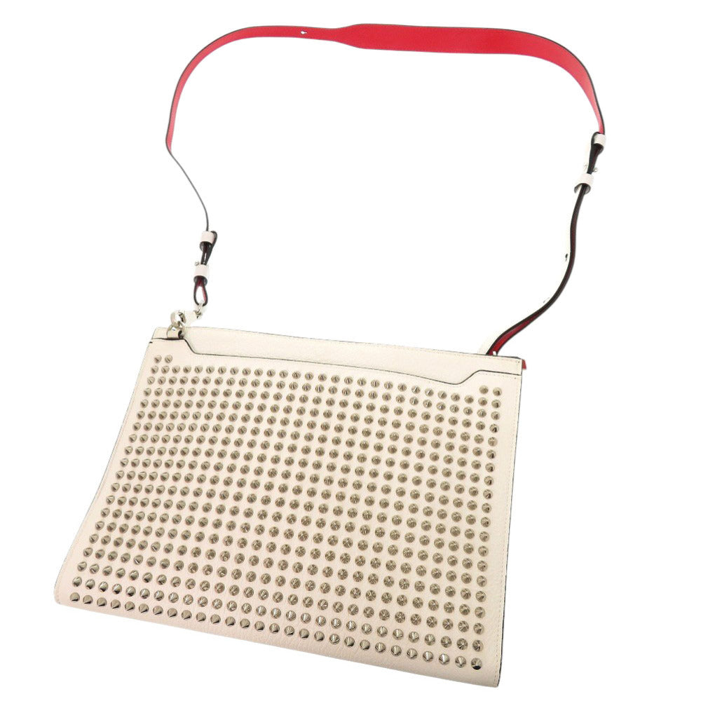 Christian Louboutin Shoulder Bag leather white 2WAY clutch bag Sky Pouch Spike Studs Women Used Authentic