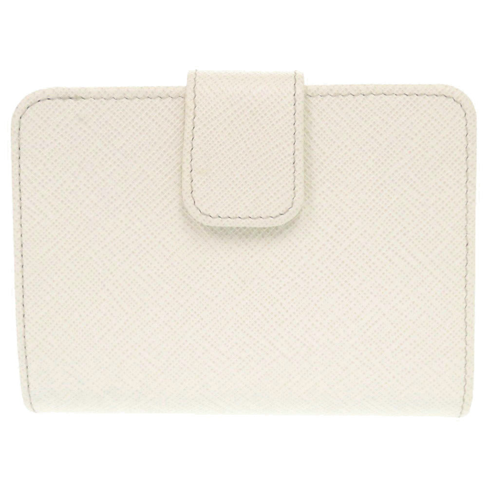 PRADA Bifold Wallet leather white saffiano triangle Women Used Authentic