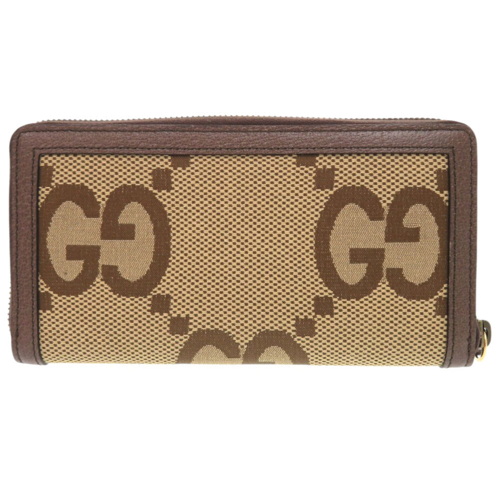 GUCCI Long Wallet Purse 658634 Canvas, Leather Brown Zip Around Jumbo GG Bamboo Women Used Authentic