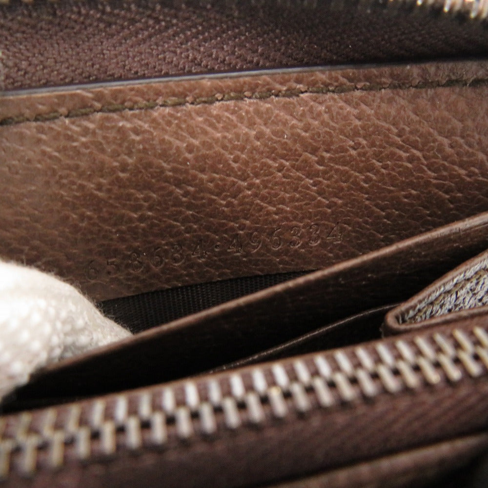 GUCCI Long Wallet Purse 658634 Canvas, Leather Brown Zip Around Jumbo GG Bamboo Women Used Authentic