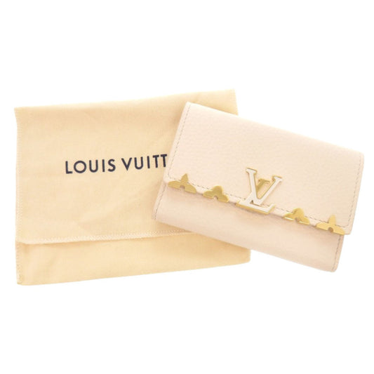 LOUIS VUITTON Tri-fold wallet M11363 Taurillon Clemence Leather Beige pink Portefeuille Capcine Compact Women Used Authentic