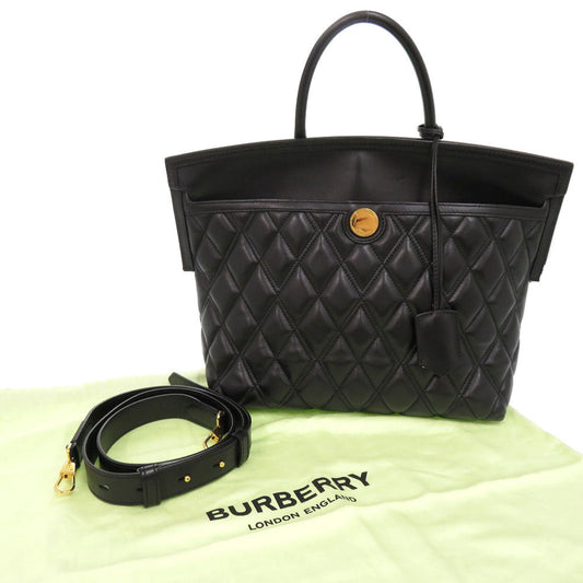 BURBERRY Handbag leather black 2WAY Women Used Authentic