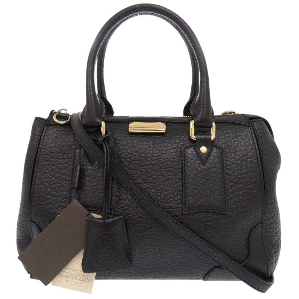 BURBERRY Handbag leather black 2WAY Women Used Authentic
