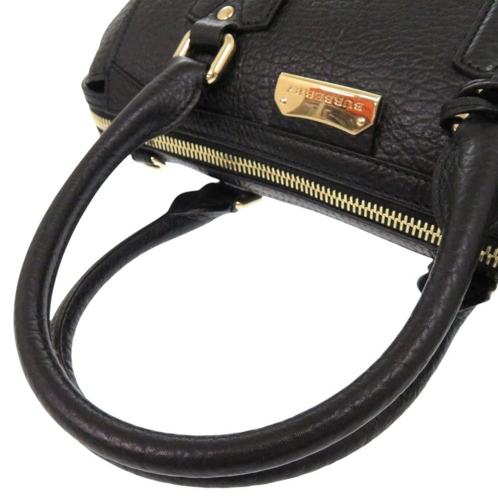 BURBERRY Handbag leather black 2WAY Women Used Authentic