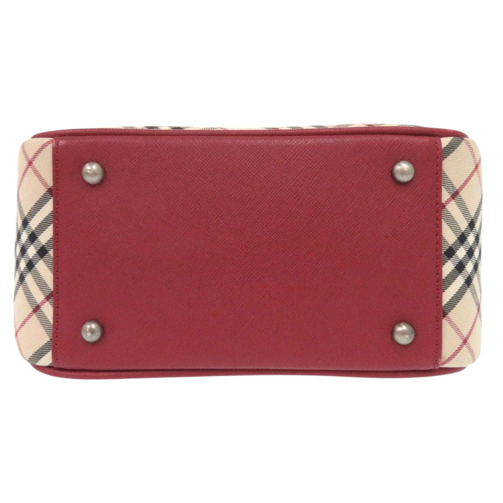 BURBERRY Handbag Leather, Canvas Red Nova Check Women Used Authentic