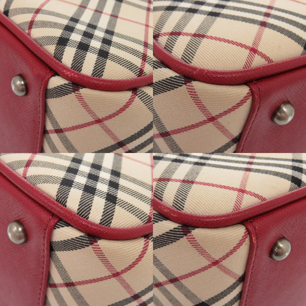 BURBERRY Handbag Leather, Canvas Red Nova Check Women Used Authentic