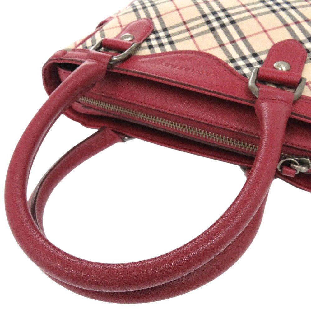 BURBERRY Handbag Leather, Canvas Red Nova Check Women Used Authentic