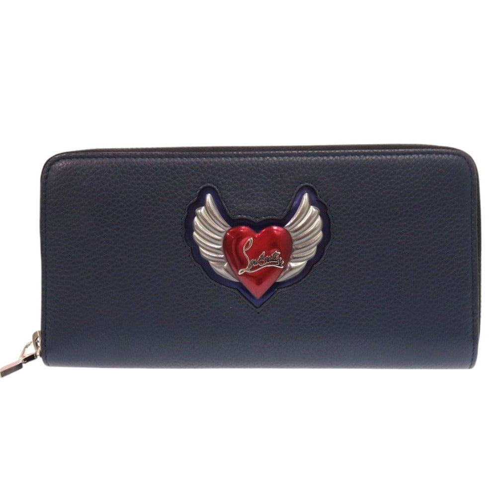 Christian Louboutin Long Wallet Purse leather Navy Flying Heart