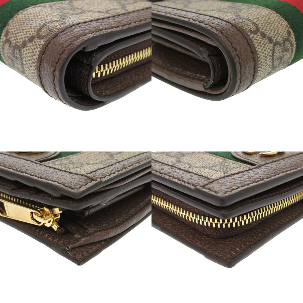 GUCCI Bifold Wallet 813296 PVC coated canvas, leather Brown GG Supreme Ophidia medium Women Used Authentic