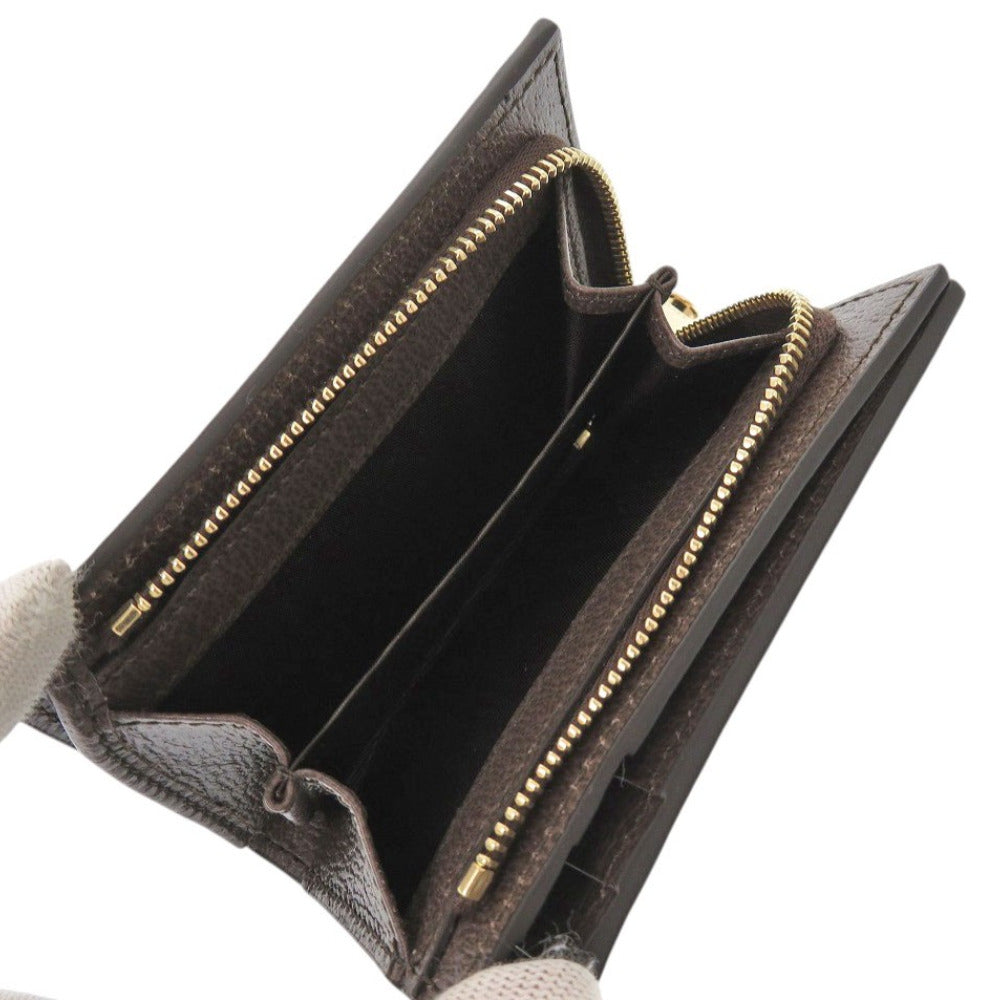 GUCCI Bifold Wallet 813296 PVC coated canvas, leather Brown GG Supreme Ophidia medium Women Used Authentic