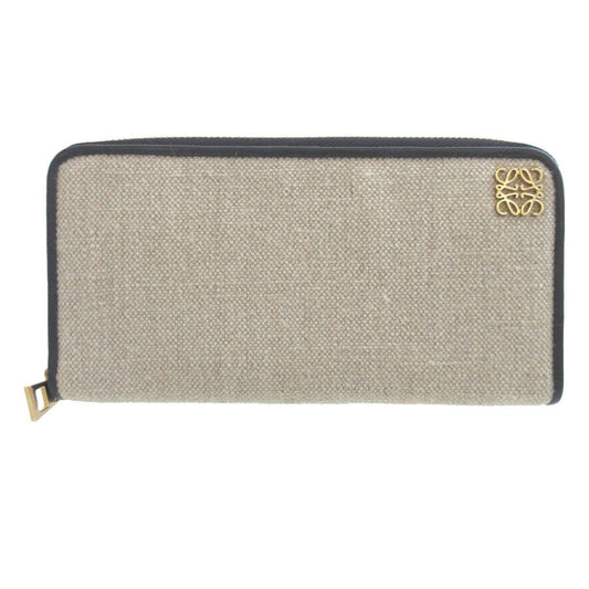 LOEWE Long Wallet Purse Canvas, Leather beige Amazonas