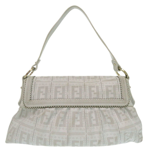 FENDI Handbag 8BR445 leather white one belt Zucca Women Used Authentic