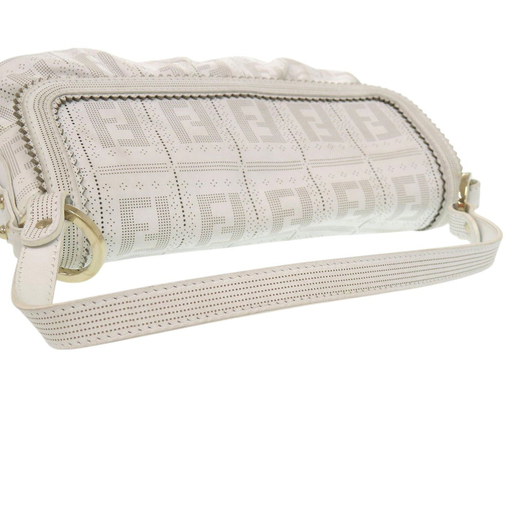 FENDI Handbag 8BR445 leather white one belt Zucca Women Used Authentic