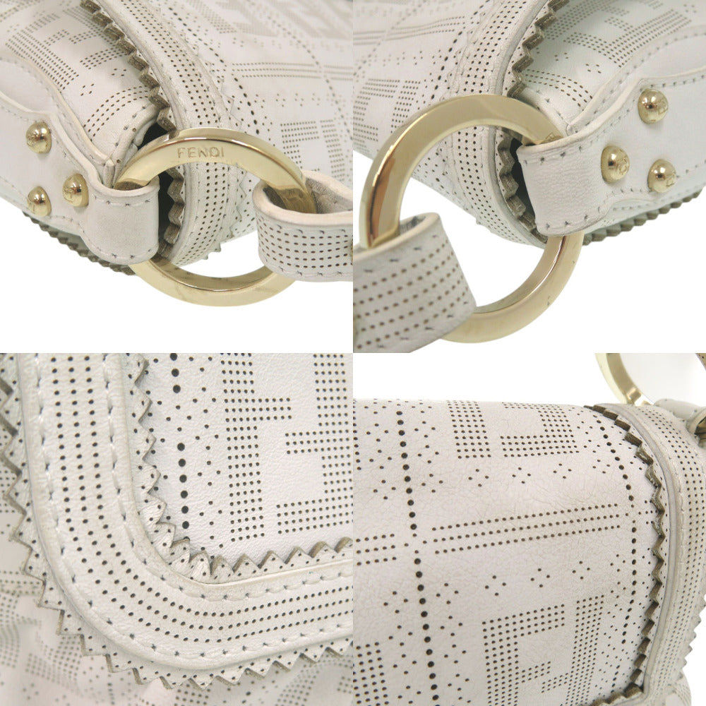 FENDI Handbag 8BR445 leather white one belt Zucca Women Used Authentic